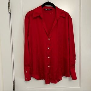 Zara Red Button-Down Shirt
